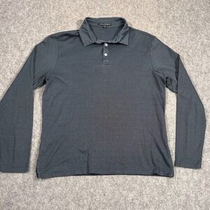 Robert Barakett Gray Striped Greenbow Long Sleeve Polo Shirt‎ Men's Size Medium